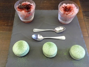 This is what else you can get. Granita with Hibiscus & Orange shaved ice & lovely Matcha Macaroons.